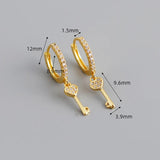925 Silver Heart Key Zirconia Hoop Earring Women Oorbellen
