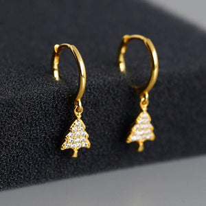 925 Silver Pine Christmas Tree Zircon Pendant Hoop Earring