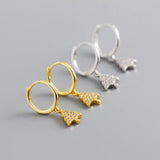 925 Silver Pine Christmas Tree Zircon Pendant Hoop Earring
