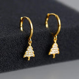 925 Silver Pine Christmas Tree Zircon Pendant Hoop Earring