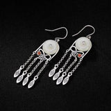 Natural Hetian Jade Tassel Earrings, Chinese Retro Aristocratic Women's Jewelry