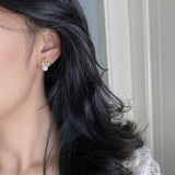 925 Sterling Silver Stud Earrings Women Retro Pearl Bow Fine Jewelry