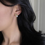925 Sterling Silver Stud Earrings Women Retro Pearl Bow Fine Jewelry