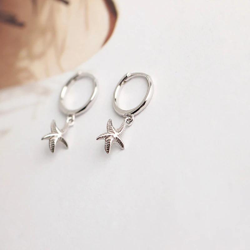 925 Silver Starfish Zirconia Pendant Hoop Earrings for Women