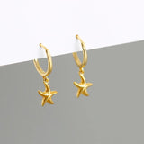 925 Silver Starfish Zirconia Pendant Hoop Earrings for Women