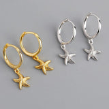 925 Silver Starfish Zirconia Pendant Hoop Earrings for Women