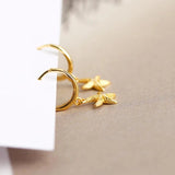 925 Silver Starfish Zirconia Pendant Hoop Earrings for Women