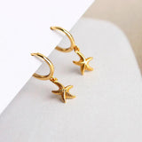 925 Silver Starfish Zirconia Pendant Hoop Earrings for Women