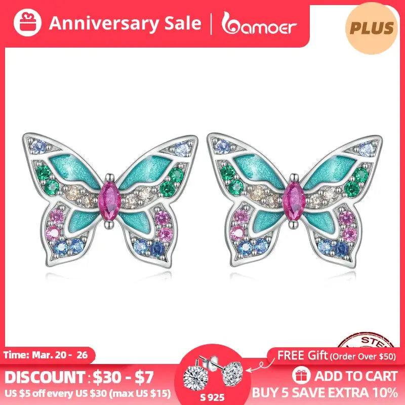 925 Silver Zircon Butterfly Stud Earrings Women Birthday Party Jewelry BSE807