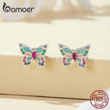 925 Silver Zircon Butterfly Stud Earrings Women Birthday Party Jewelry BSE807