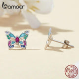 925 Silver Zircon Butterfly Stud Earrings Women Birthday Party Jewelry BSE807