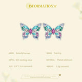 925 Silver Zircon Butterfly Stud Earrings Women Birthday Party Jewelry BSE807