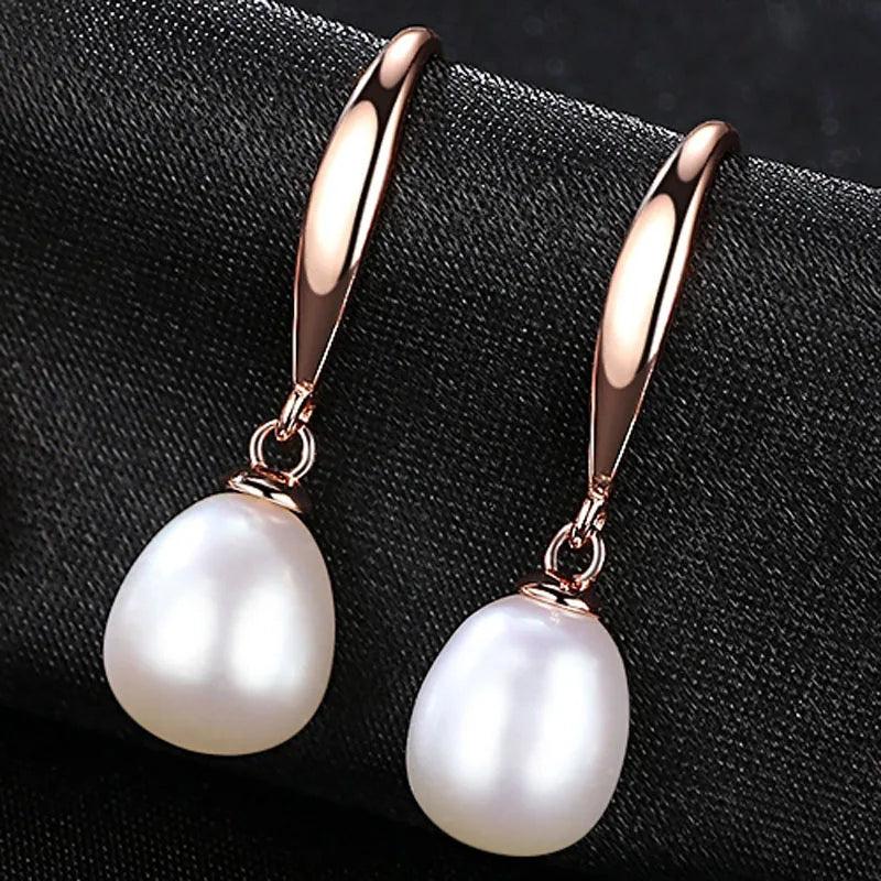 925 Silver Rose Drop Earrings Women Freshwater Pearl Wedding Jewelry