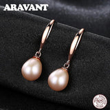 925 Silver Rose Drop Earrings Women Freshwater Pearl Wedding Jewelry