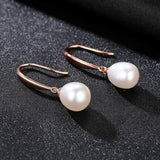 925 Silver Rose Drop Earrings Women Freshwater Pearl Wedding Jewelry