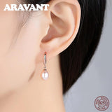 925 Silver Rose Drop Earrings Women Freshwater Pearl Wedding Jewelry