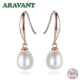 925 Silver Rose Drop Earrings Women Freshwater Pearl Wedding Jewelry