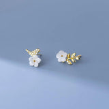 925 Silver Shell Flower Bird Earrings Rhinestone Women Jewelry