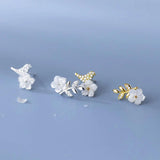 925 Silver Shell Flower Bird Earrings Rhinestone Women Jewelry