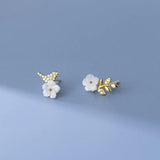 925 Silver Shell Flower Bird Earrings Rhinestone Women Jewelry