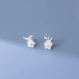 925 Silver Shell Flower Bird Earrings Rhinestone Women Jewelry