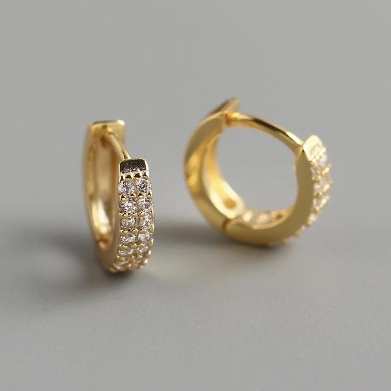 925 Silver Double Row Zircon Ear Ring Wild Female Jewelry