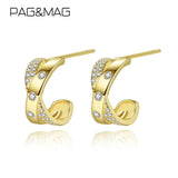925 Sterling Silver Hoop Earrings with Cubic Zircon Charms 14K Plated