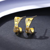 925 Sterling Silver Hoop Earrings with Cubic Zircon Charms 14K Plated