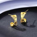 925 Sterling Silver Hoop Earrings with Cubic Zircon Charms 14K Plated