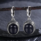 925 Silver Oval Labradorite Hoop Earrings Retro Moonstone Party Jewelry