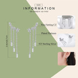 925 Silver Long Chain Star CZ Drop Earrings Women Jewelry SCE399