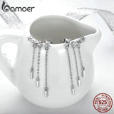 925 Silver Long Chain Star CZ Drop Earrings Women Jewelry SCE399