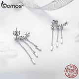 925 Silver Long Chain Star CZ Drop Earrings Women Jewelry SCE399