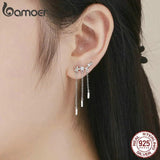925 Silver Long Chain Star CZ Drop Earrings Women Jewelry SCE399
