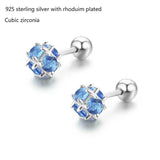 925 Silver CZ Square Ball Screw Stud Earrings For Women Girls Kids