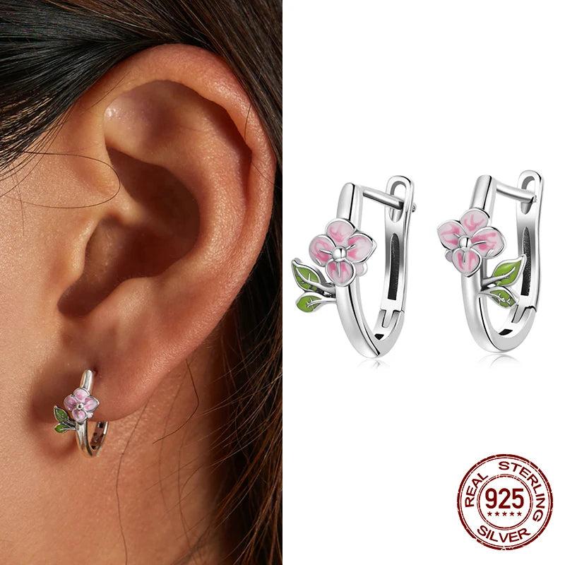 925 Silver Purple Flower Zircon Earrings Women Jewelry Gift