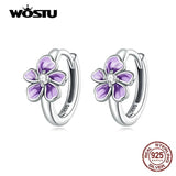 925 Silver Purple Flower Zircon Earrings Women Jewelry Gift