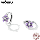 925 Silver Purple Flower Zircon Earrings Women Jewelry Gift
