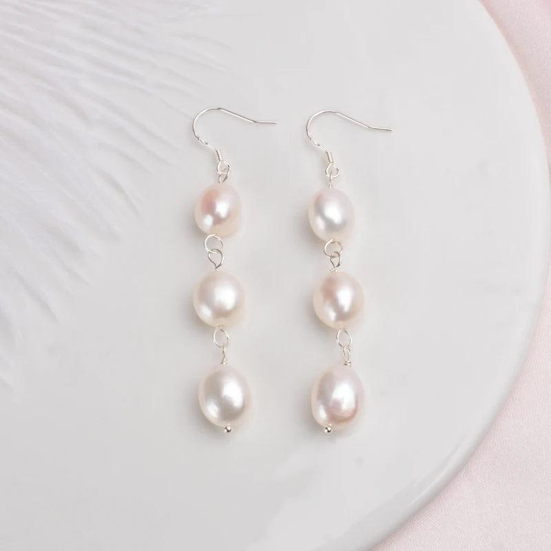 Baroque Pearl Silver Long Earrings For Women Party Gift