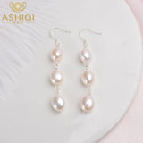 Baroque Pearl Silver Long Earrings For Women Party Gift
