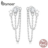 925 Silver Star Fringe Drop Earrings Double Layer Tassel Women's Birthday Gift