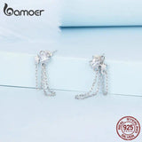 925 Silver Star Fringe Drop Earrings Double Layer Tassel Women's Birthday Gift