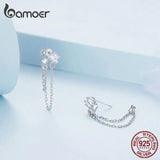 925 Silver Star Fringe Drop Earrings Double Layer Tassel Women's Birthday Gift