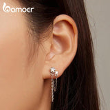 925 Silver Star Fringe Drop Earrings Double Layer Tassel Women's Birthday Gift