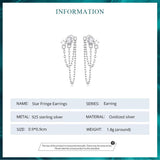 925 Silver Star Fringe Drop Earrings Double Layer Tassel Women's Birthday Gift