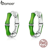 Green Bamboo Hoop Earrings 925 Silver Fine Jewelry Women Gift Brincos