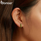 Green Bamboo Hoop Earrings 925 Silver Fine Jewelry Women Gift Brincos
