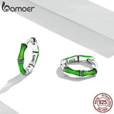Green Bamboo Hoop Earrings 925 Silver Fine Jewelry Women Gift Brincos