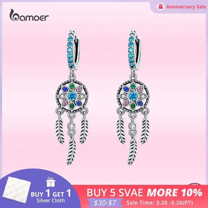 Boho Dream Catcher Feather Earrings 925 Silver Party Jewelry