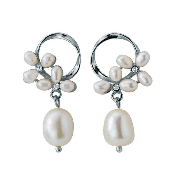 Sterling Silver Pearl Flower Earrings Hoop Jewelry Brincos